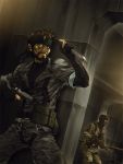  big_boss blue_eyes brown_hair camouflage cqc facial_hair gloves gun headband knife metal_gear_solid metal_gear_solid_3 reverse_grip trigger_discipline weapon 