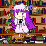  :&lt; book chibi crescent hat library long_hair nijiirosekai patchouli_knowledge purple_eyes purple_hair ribbon solo touhou violet_eyes 