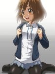  brown_hair hirasawa_yui k-on! lowres oekaki pantyhose school_uniform short_hair skirt solo untied 