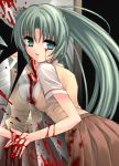  broken_mirror green_eyes green_hair higurashi_no_naku_koro_ni houjou_yutori mirror official_art ponytail school_uniform sonozaki_mion 