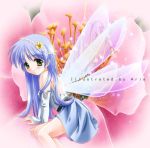  aria blue_hair blush elbow_gloves fairy flower glitter green_eyes long_hair minigirl sitting 