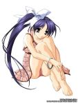  barefoot blue_hair duplicate feet grey_eyes hashimoto_takashi itou_noemi leg_hug long_hair side_ponytail solo with_you 