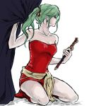  dagger dress earrings final_fantasy final_fantasy_vi green_hair mako_(artist) ponytail red_dress sitting tina_branford 