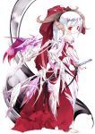  feathers gloves horns red_eyes sheath sheathed sumi_keiichi sword weapon wings 