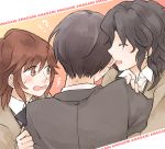  1boy 2girls amagami biting ear_biting face messy_hair multiple_girls peg sakurai_rihoko school_uniform sweater tachibana_jun&#039;ichi tanamachi_kaoru 