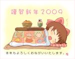  gegege_no_kitarou heika_(artist) kotatsu medama_oyaji nekomusume ribbon sleeping table 