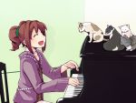  brown_hair cardigan cat chika_(orange_pop) closed_eyes grand_piano idolmaster instrument piano sitting solo takatsuki_yayoi twintails 