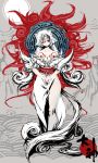  amaterasu animal_ears bodypaint breasts capcom cleavage flat_color highres japanese_clothes long_hair okami personification red_eyes tail tsunekun very_long_hair white_hair wolf_ears 