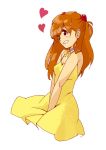  breasts choker cleavage dress grin heart long_hair neon_genesis_evangelion orange_hair redhead smile solo souryuu_asuka_langley yellow_dress 