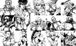  balrog cammy_white capcom chun-li dudley elena final_fight flower guile highres ken_masters m_bison monochrome patsuki rolento rose_(street_fighter) ryu ryuu_(street_fighter) sagat street_fighter vega zangief 