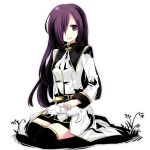  bad_id belt black_legwear cat hair_over_one_eye kneeling long_hair pixiv pixiv_fantasia purple_eyes purple_hair seiza sitting smile thigh-highs thighhighs violet_eyes 