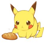  bad_id bread brown_eyes food lowres maruki_(punchiki) no_humans pikachu poke pokemon pokemon_(creature) poking simple_background solo tail white_background 