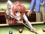  8_ball bending brown_eyes elbow_gloves long_hair pool_table tagme uniform 