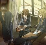  akiyama_mio guitar hirasawa_yui instrument k-on! kotobuki_tsumugi les_paul long_hair multiple_girls pantyhose school_uniform short_hair sleeping utsui 