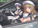  blonde_hair blue_hair breasts car car_interior cleavage glasses hat highres motor_vehicle multiple_girls nail_polish nissan nissan_gt-r r1 race_queen racequeen thigh-highs thighhighs vehicle 