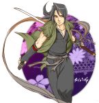  black_hair japanese_clothes katana nanashi_(stranger) ribbon solo stranger_mukou_hadan sword sword_of_the_stranger weapon 