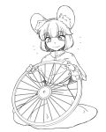  1girl animal_ears bangs capelet closed_mouth commentary_request eyebrows_visible_through_hair greyscale holding long_sleeves monochrome mouse_ears nazrin short_hair simple_background skirt smile solo sunatoshi touhou white_background 