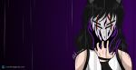  1girl animal_ears aura black_dress black_hair blake_belladonna bleach cat_ears cat_girl commentary crossover dark_persona dress english_commentary highres hollow long_hair mask patgarci rwby solo vizard 