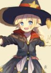  1girl blonde_hair blue_eyes blush braid elf great_kichi hat juno_bernal open_mouth pointy_ears pop-up_story smile solo twin_braids witch_hat 