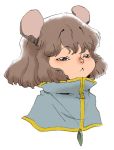  1girl :&lt; animal_ears black_eyes brown_hair capelet half-closed_eyes mouse_ears mouse_girl nazrin onikobe_rin short_hair solo touhou upper_body white_background 