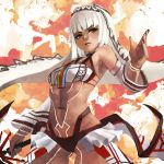  1girl absurdres altera_(fate) bare_shoulders black_nails breasts dark_skin detached_sleeves fate/extella fate/extra fate_(series) hand_up highres holding holding_sword holding_weapon looking_at_viewer monori_rogue nail_polish navel paid_reward patreon_reward red_eyes small_breasts solo sword tattoo toned veil weapon white_hair 