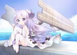  azur_lane blush doll_hug dress hair_bun highres long_hair looking_at_viewer nipeira object_hug purple_hair side_bun smile stuffed_pegasus stuffed_unicorn thigh-highs unicorn_(azur_lane) violet_eyes white_dress white_legwear 