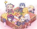  +_+ 6+girls abigail_williams_(fate/grand_order) artoria_pendragon_(all) black_hair blonde_hair blue_eyes blush check_commentary chibi commentary_request ereshkigal_(fate/grand_order) fate/grand_order fate_(series) food grey_eyes headpiece horn jeanne_d&#039;arc_(alter)_(fate) jeanne_d&#039;arc_(fate)_(all) katsushika_hokusai_(fate/grand_order) lavinia_whateley_(fate/grand_order) long_hair minigirl multiple_girls obentou octopus one_eye_closed open_mouth pink_eyes red_eyes rioshi saber_alter shrimp white_hair yellow_eyes 