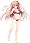  1girl :o bangs bare_shoulders barefoot bikini braid breasts brown_hair eyebrows_visible_through_hair frills full_body hair_ornament hairclip hand_on_own_chest haruoto_alice_gram highres large_breasts long_hair looking_at_viewer nanao_naru navel official_art red_eyes shirahane_yuuri solo swimsuit transparent_background 
