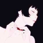  1girl black_background black_hair choker close-up closed_eyes face ilya_kuvshinov lips original out-of-frame_censoring parted_lips short_hair simple_background solo topless 