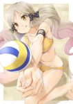  1girl :q blurry breasts buruma depth_of_field handa_roko idolmaster idolmaster_million_live! long_hair low_twintails medium_breasts miri_(ago550421) solo sports_bra tongue tongue_out twintails volleyball 