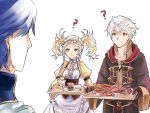  1girl 2boys 2girls artist_request blonde_hair blue_eyes blue_hair brother_and_sister candy dress fire_emblem fire_emblem:_kakusei food gloves hair_ornament krom liz_(fire_emblem) long_hair male_my_unit_(fire_emblem:_kakusei) meat multiple_boys multiple_girls my_unit_(fire_emblem:_kakusei) short_hair short_twintails siblings smile twintails white_background white_hair 