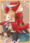  1boy artist_name back-to-back blonde_hair blue_eyes boots capelet crying feathers fur_trim gloves granblue_fantasy harbin hat male_focus solo sparkle sword vermeil weapon yum_m 