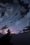  aru_(citrine_drplt) cliff clouds dialga from_side highres night no_humans outdoors pokemon pokemon_(creature) scenery silhouette sky solo 