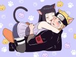  1boy 1girl :p animal_ears blush cat_ears cat_tail fangs forehead_protector hetero hug husband_and_wife hyuuga_hinata manjimaru_369 naruto naruto:_the_last one_eye_closed paw_print smile tail tongue tongue_out uzumaki_naruto 