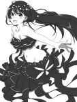  1girl blush commentary_request dress greyscale hair_ornament highres joint06 long_hair looking_at_viewer love_live! love_live!_school_idol_festival mermaid_costume monochrome navel open_mouth simple_background sleeveless sleeveless_dress smile solo sonoda_umi white_background 