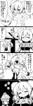  2girls 4koma =_= absurdres ahoge ascot bag bandage blush breasts building bun_cover chinese_clothes chopsticks comic commentary_request crumbs eating emphasis_lines eyebrows_visible_through_hair flower food futa_(nabezoko) glasses hair_between_eyes hand_on_hip heart highres ibaraki_kasen juliet_sleeves long_sleeves monochrome multiple_girls musical_note naked_towel one_eye_closed opaque_glasses open_mouth outdoors pleated_skirt pocky puffy_sleeves rooftop scarf school_uniform short_hair skirt spoken_musical_note sweat touhou towel translation_request usami_sumireko waving |_| 