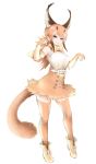  1girl animal_ears ankle_boots bangs bare_shoulders belt black_hair boots bow bowtie breasts caracal_(kemono_friends) caracal_ears caracal_tail closed_mouth elbow_gloves eyebrows eyebrows_visible_through_hair eyelashes facing_away full_body gloves gradient_hair grey_eyes hair_between_eyes high-waist_skirt ise_(0425) kemono_friends large_breasts long_hair looking_away miniskirt multicolored multicolored_clothes multicolored_footwear multicolored_gloves multicolored_hair orange_bow orange_footwear orange_gloves orange_hair orange_legwear orange_neckwear orange_skirt platform_boots platform_footwear shirt sidelocks simple_background skirt sleeveless sleeveless_shirt smile solo standing tail thigh-highs tiptoes white_background white_belt white_footwear white_gloves white_hair white_shirt 