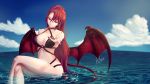  artharia breasts cleavage epis_(king&#039;s_raid) highres king&#039;s_raid large_breasts nail_polish ocean redhead swimsuit wet 