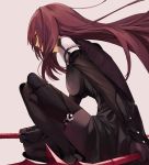 armor bodysuit fate/grand_order fate_(series) from_side gae_bolg holding holding_weapon la-na long_hair polearm purple_hair scathach_(fate/grand_order) shoulder_armor spear weapon 