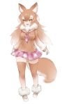  1girl :d breasts brown_hair brown_sailor_collar eyebrows eyebrows_visible_through_hair fangs full_body fur_collar gradient_hair ise_(0425) japanese_wolf_(kemono_friends) kemono_friends long_hair long_sleeves mary_janes medium_breasts multicolored_hair neckerchief open_mouth orange_eyes pink_neckwear plaid plaid_neckwear sailor_collar school_uniform serafuku shoes simple_background smile solo teeth thigh-highs two-tone_hair white_background white_footwear white_hair zettai_ryouiki 