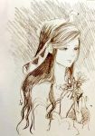  1girl chrono_cross commentary_request jewelry long_hair monochrome necklace riddel solo 