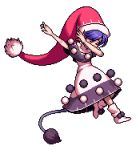  1girl big_hat blue_hair boots closed_eyes dab_(dance) doremy_sweet dress edited hat lowres official_style pom_pom_(clothes) santa_hat solo sprite_art tail tapir_tail touhou 