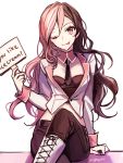  1girl ecru english legs_crossed multicolored_hair necktie neo_(rwby) one_eye_closed rwby signpost solo tongue tongue_out 