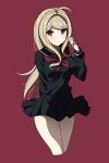  1girl ahoge akamatsu_kaede black_serafuku black_skirt blush breasts brown_hair dangan_ronpa eyebrows_visible_through_hair hair_ornament hairclip long_hair looking_at_viewer medium_breasts new_dangan_ronpa_v3 pleated_skirt sailor_collar school_uniform serafuku skirt solo ssumbi violet_eyes 