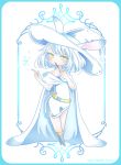  1girl animal_ears cape full_body hat highres index_finger_raised looking_at_viewer medium_hair original rabbit_ears ruin8095s snowflakes standing tachi-e wand white_cape white_hair white_hat witch witch_hat yellow_eyes 