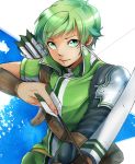  1boy arrow bow_(weapon) fire_emblem fire_emblem:_mystery_of_the_emblem gordon_(fire_emblem) green_eyes green_hair kizi_sizui23 male_focus quiver solo sparkle upper_body weapon 