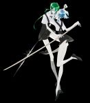  androgynous artist_request blue_eyes blue_hair euclase_(houseki_no_kuni) gem_uniform_(houseki_no_kuni) green_eyes green_hair heterochromia houseki_no_kuni jade_(houseki_no_kuni) long_hair looking_at_viewer multicolored_hair short_hair shorts smile sparkle suspenders sword uniform weapon white_eyes white_hair 