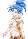  1girl blue_hair bra breasts choker chrono_trigger cleavage green_eyes groin long_hair looking_at_viewer medium_breasts midriff navel panties queen_zeal s-a-murai simple_background skinny smile solo teenage underwear younger 
