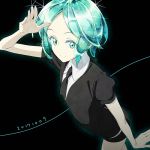  androgynous aqua_eyes aqua_hair artist_request gem_uniform_(houseki_no_kuni) green_eyes green_hair houseki_no_kuni looking_at_viewer lowres necktie phosphophyllite salute short_hair smile solo sparkle uniform 