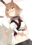  1girl admiral_(kantai_collection) black_skirt blush brown_hair gloves headgear heart kantai_collection long_sleeves military military_uniform mutsu_(kantai_collection) naval_uniform out_of_frame short_hair skirt solo_focus tonari_no_kai_keruberosu uniform white_gloves yellow_eyes 